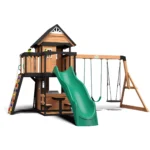 Backyard Discovery Canyon Creek Wooden Swing Set with Slide and Rock Wall