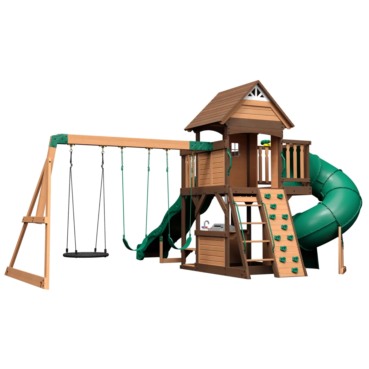 fashodre-llc-fashodre-backyard-discovery-cedar-cove-swing-set-01-20260404144953-c3de97f8.webp Backyard Discovery Cedar Cove Wooden Swing Set with Dual Slides & Playhouse - Image 1