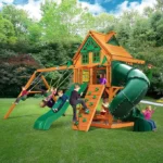 Gorilla Playsets Mountaineer Treehouse Wooden Swing Set with Tube Slide - Image 2