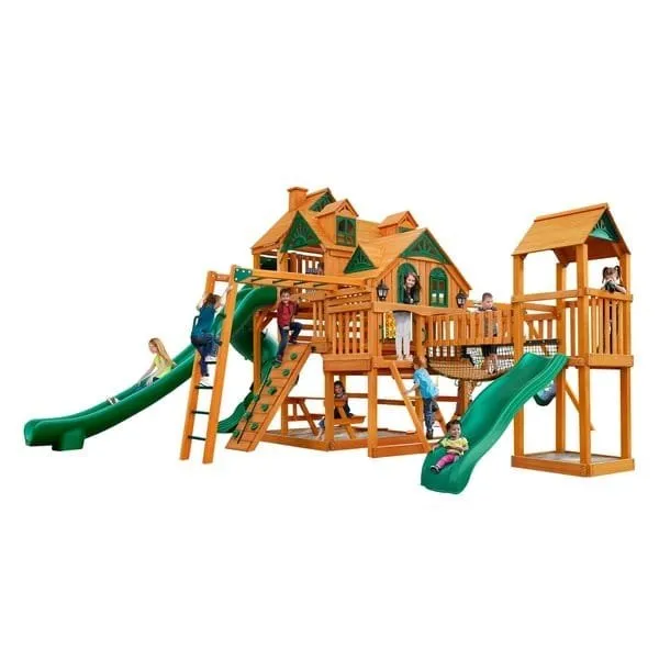 fashodre-llc-fashodre-gorilla-playsets-empire-swing-set-monkey-bars-clatter-bridge-3-slide-01-20260404145009-6e89a29e.webp Gorilla Playsets Empire Extreme Wooden Swing Set with Monkey Bars, Clatter Bridge, and 3 Slides - Image 1