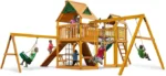 Gorilla Playsets Pioneer Peak Treehouse Wooden Swing Set with Clatter Bridge & Tire Swing - Image 3