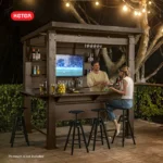Keter Signature Collection 7.5 x 6.5 ft. Bar Gazebo with Shelves and TV Mount, Pine Brown - Image 2