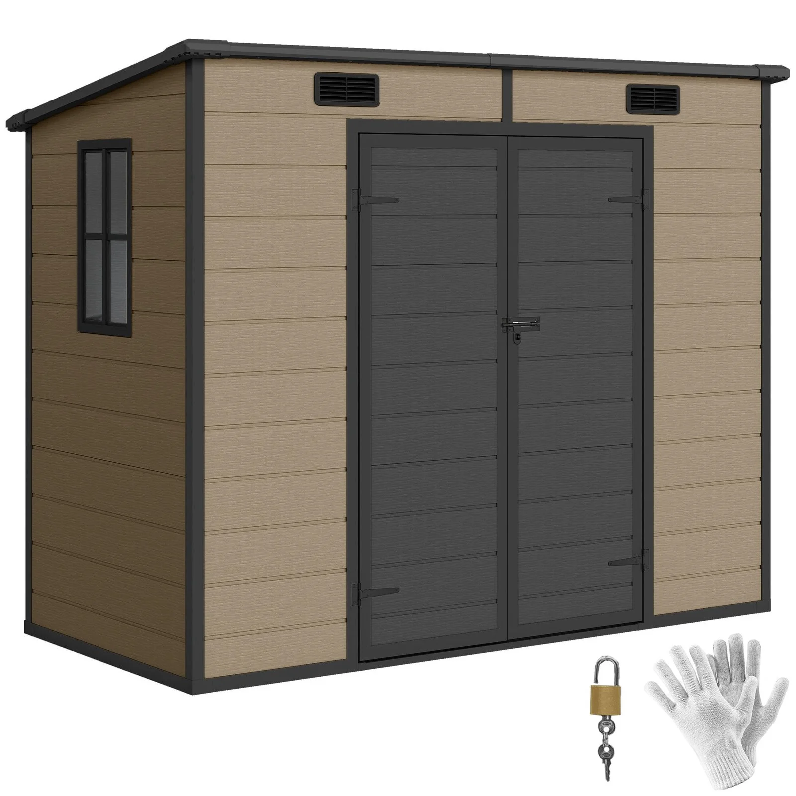 fashodre-llc-fashodre-llc-outsunny-8-4-outdoor-storage-shed-light-brown-resin-01-20260725084021-a76b552c.webp Outsunny 8'×4' Outdoor Storage Shed Light Brown Resin - Image 1