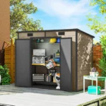 Outsunny 8'×4' Outdoor Storage Shed Light Brown Resin - Image 3
