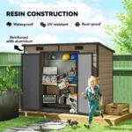 Outsunny 8'×4' Outdoor Storage Shed Light Brown Resin - Image 6