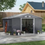 Outsunny Outdoor Storage Shed Dark Gray 11'×13' Galvanized Steel - Image 3
