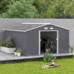 Outsunny Outdoor Storage Shed Dark Gray 11'×13' Galvanized Steel - Image 4