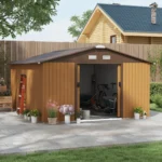 Outsunny Outdoor Storage Shed Yellow 11'×13' Galvanized Steel - Image 3