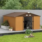 Outsunny Outdoor Storage Shed Yellow 11'×13' Galvanized Steel - Image 4
