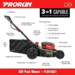 PRORUN 60V 21-Inch Steel Deck Cordless Push Lawn Mower with 2.5 Ah Battery and Charger - Image 3