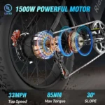 Ridstar Electric Bike for Adults 1500w 33mph,48v 20ah Electric Bicycle,20" Fat Tire,7-Speed Mountain Bike Ul2849 - Image 6