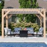 Yardistry Structures 10×12 Ft Cedar Wood Louvered Pergola, Natural Cedar
